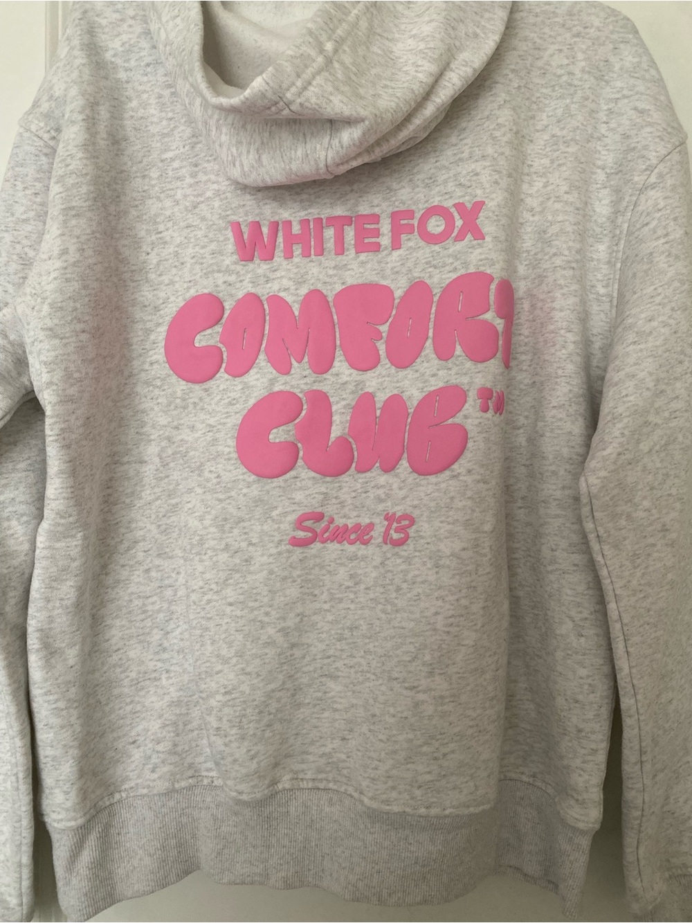 White Fox Boutique Comfort Club Hoodie - Light Gray with Pink Logo - Picture 5 of 5